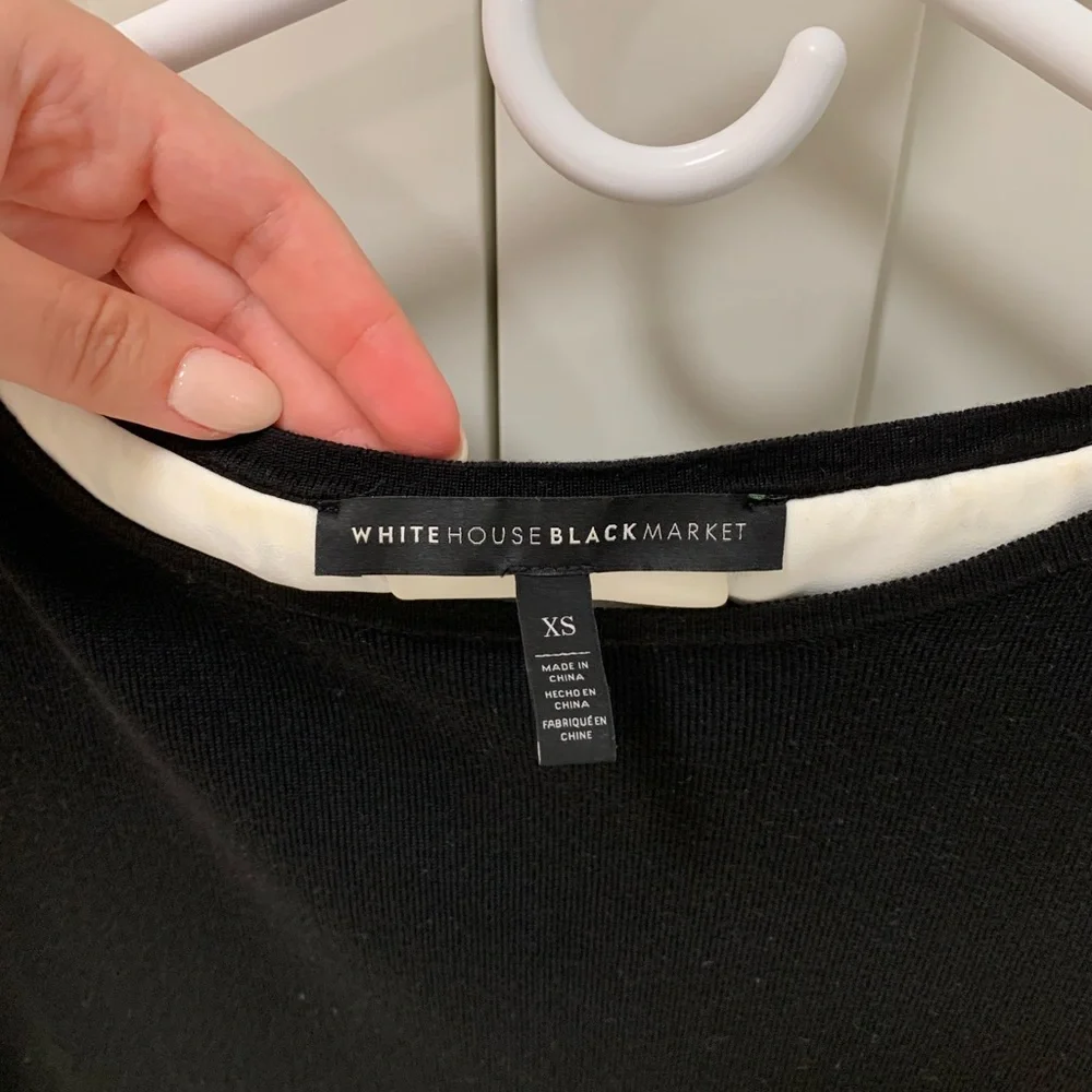 White house black market 3/4 sleeve black shirt with white detailed back - Picture 5 of 5